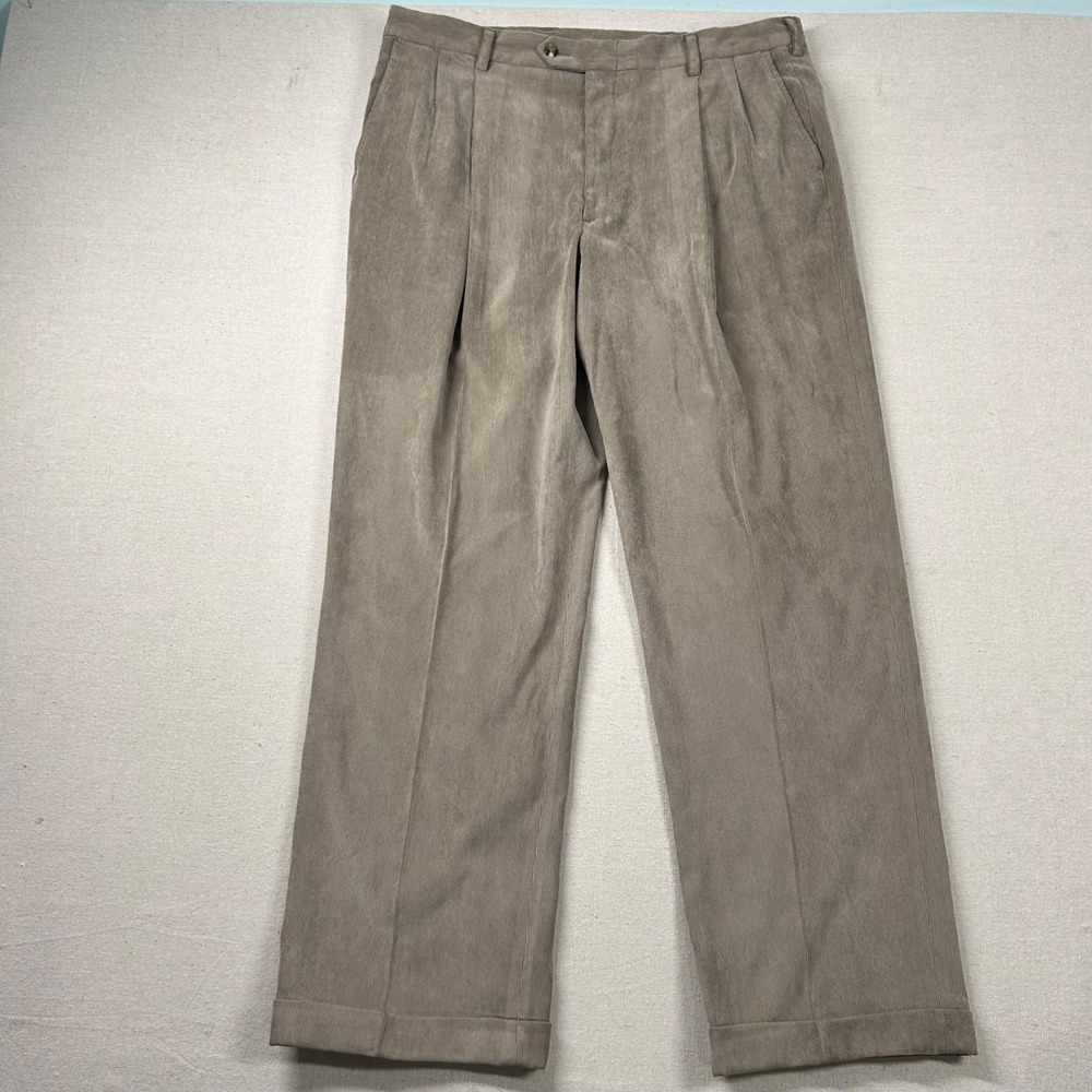 Berle Corduroy Pants Mens 38x31 Pleated High Rise Cuffed Dressy Preppy Micro Tan